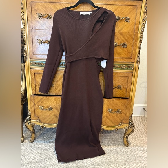New ASTR The Label Alora Cutout Sweater Brown Midi Dress Sz L - Picture 4 of 8